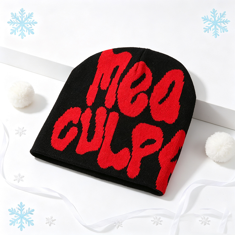 Knitted Beanie Hat Mea Letter  - Beanie Cuffed Knit ulasan dan harga