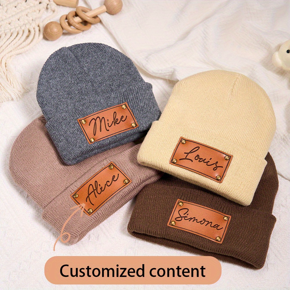 Custom Leather Patch Beanie Cu - Beanie Cuffed Knit ulasan dan harga