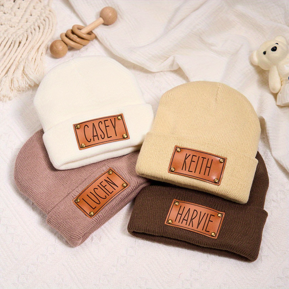 Custom Leather Patch Beanie Cu - Beanie Cuffed Knit ulasan dan harga