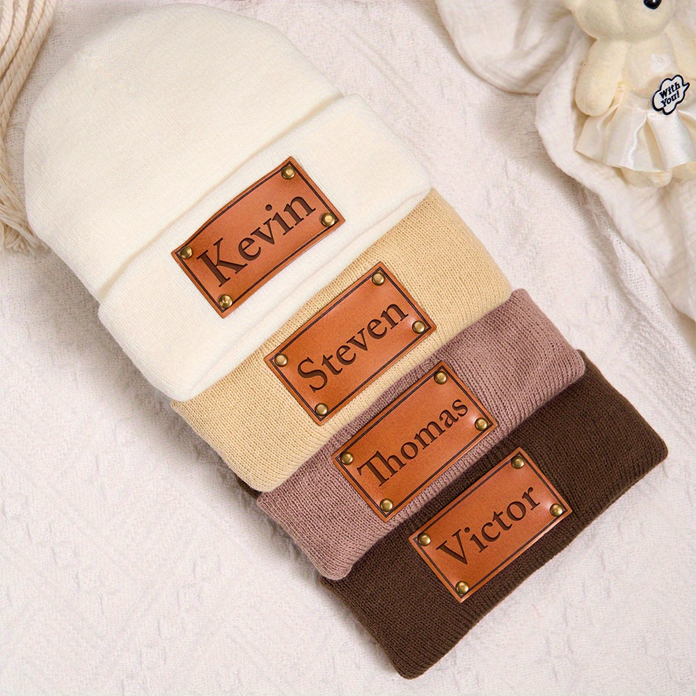 Custom Leather Patch Beanie Cu - Beanie Cuffed Knit ulasan dan harga