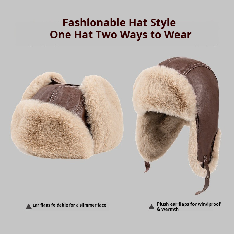 Men Winter Warm PU Leather Tra - Trapper Hat Ear Flap ulasan dan harga