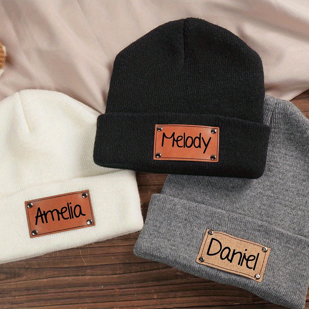 Custom Name Leather Label Knit - Beanie Cuffed Knit ulasan dan harga